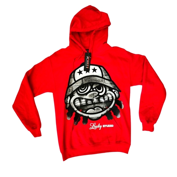 Men's Small 4 Leaf Clover Lucky Graphic Hoodie In Red. Fits Boys Sizes Large/XL - Picture 1 of 10